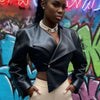 Sisterlinda Faux Leather Single Button Crop Jacket Women Autumn Trend Cross Neck Full Sleeve Wild Style Classic Streetwear Coat - MAGUSTA BEAUTY