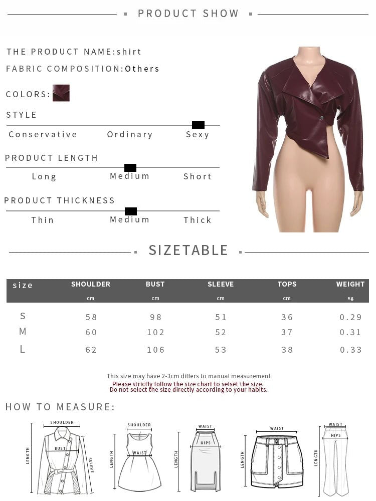 Sisterlinda Faux Leather Single Button Crop Jacket Women Autumn Trend Cross Neck Full Sleeve Wild Style Classic Streetwear Coat - MAGUSTA BEAUTY