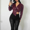 Sisterlinda Faux Leather Single Button Crop Jacket Women Autumn Trend Cross Neck Full Sleeve Wild Style Classic Streetwear Coat - MAGUSTA BEAUTY