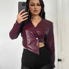 Sisterlinda Faux Leather Single Button Crop Jacket Women Autumn Trend Cross Neck Full Sleeve Wild Style Classic Streetwear Coat - MAGUSTA BEAUTY