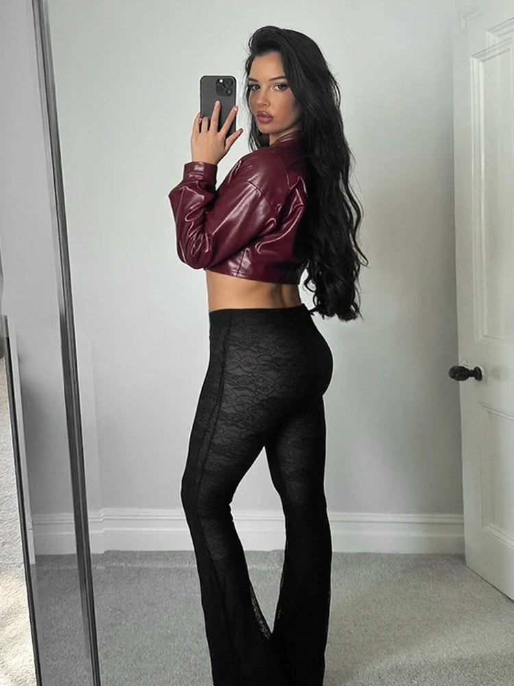 Sisterlinda Faux Leather Single Button Crop Jacket Women Autumn Trend Cross Neck Full Sleeve Wild Style Classic Streetwear Coat - MAGUSTA BEAUTY