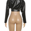Sisterlinda Faux Leather Single Button Crop Jacket Women Autumn Trend Cross Neck Full Sleeve Wild Style Classic Streetwear Coat - MAGUSTA BEAUTY