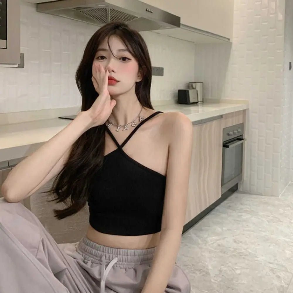 Slim Fitting Cami Crop Top Sexy Aesthetic Short Halter Tops Dopamine Tube Top - MAGUSTA BEAUTY