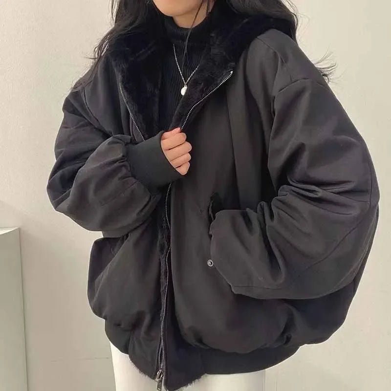 Smvp Winter Thicken Warm Parkas Women Fashion Double Sided Hooded Fleece Coat Ladies Korean Loose Long Sleeve Zip Up Jackets - MAGUSTA BEAUTY