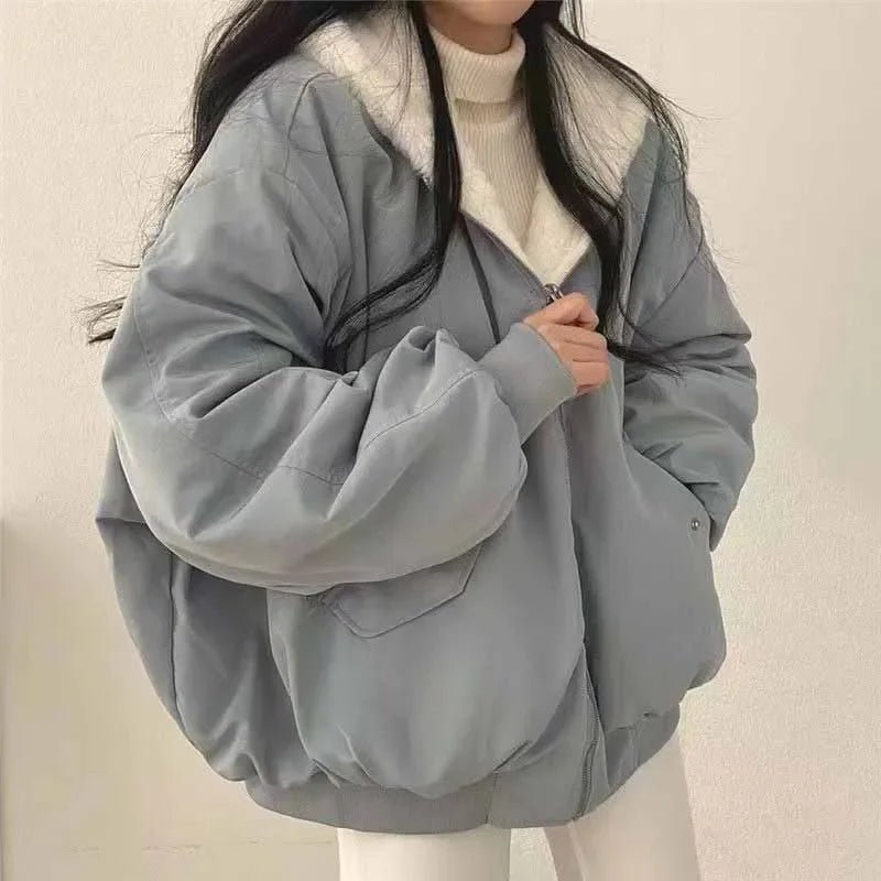 Smvp Winter Thicken Warm Parkas Women Fashion Double Sided Hooded Fleece Coat Ladies Korean Loose Long Sleeve Zip Up Jackets - MAGUSTA BEAUTY