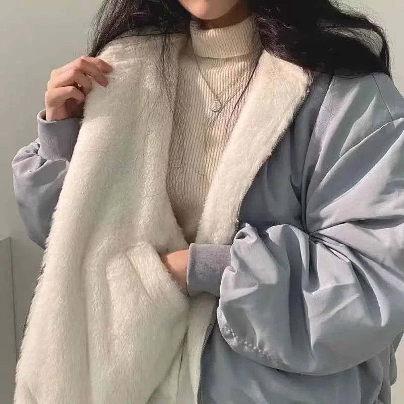 Smvp Winter Thicken Warm Parkas Women Fashion Double Sided Hooded Fleece Coat Ladies Korean Loose Long Sleeve Zip Up Jackets - MAGUSTA BEAUTY