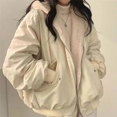 Smvp Winter Thicken Warm Parkas Women Fashion Double Sided Hooded Fleece Coat Ladies Korean Loose Long Sleeve Zip Up Jackets - MAGUSTA BEAUTY