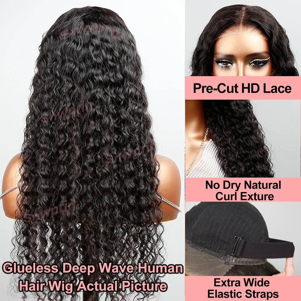 Snwprin 360 HD Full Lace Curly Human Hair Wigs Preplucked 13x6 Lace Frontal Wig Deep Wave Glueless Human Hair Ready To Wear 30In - MAGUSTA BEAUTY