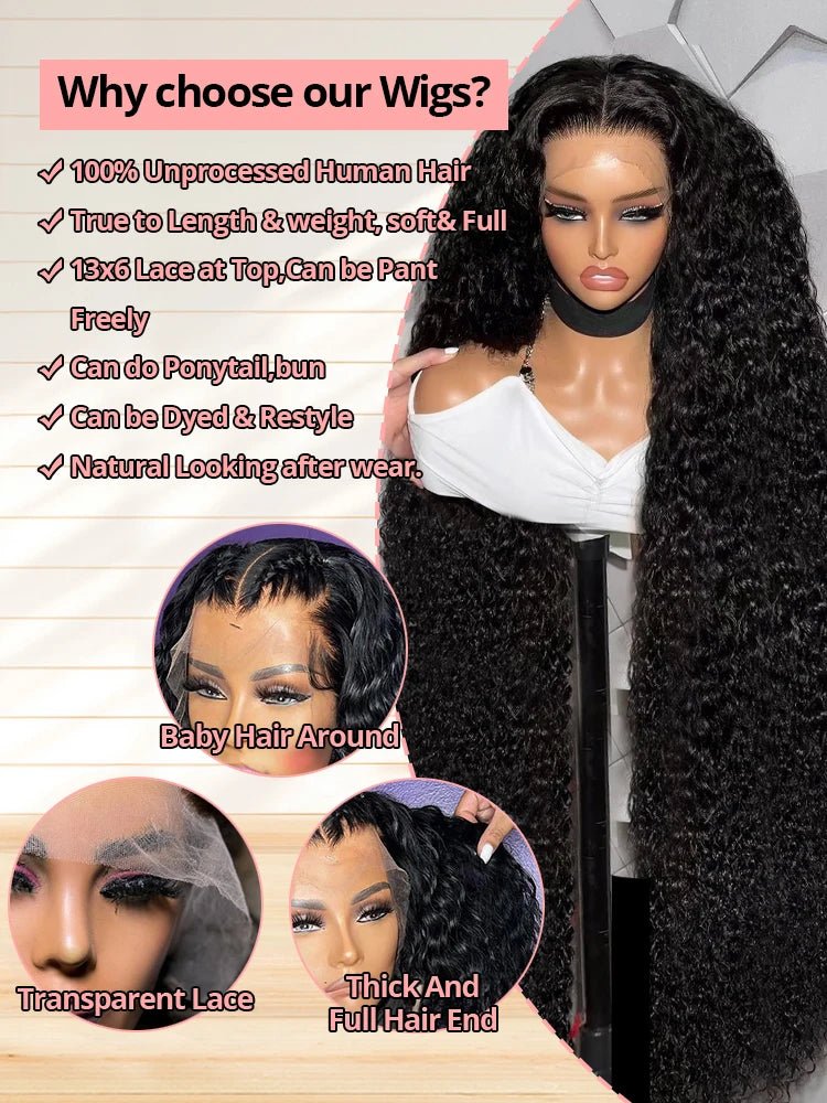 Snwprin 360 HD Full Lace Curly Human Hair Wigs Preplucked 13x6 Lace Frontal Wig Deep Wave Glueless Human Hair Ready To Wear 30In - MAGUSTA BEAUTY