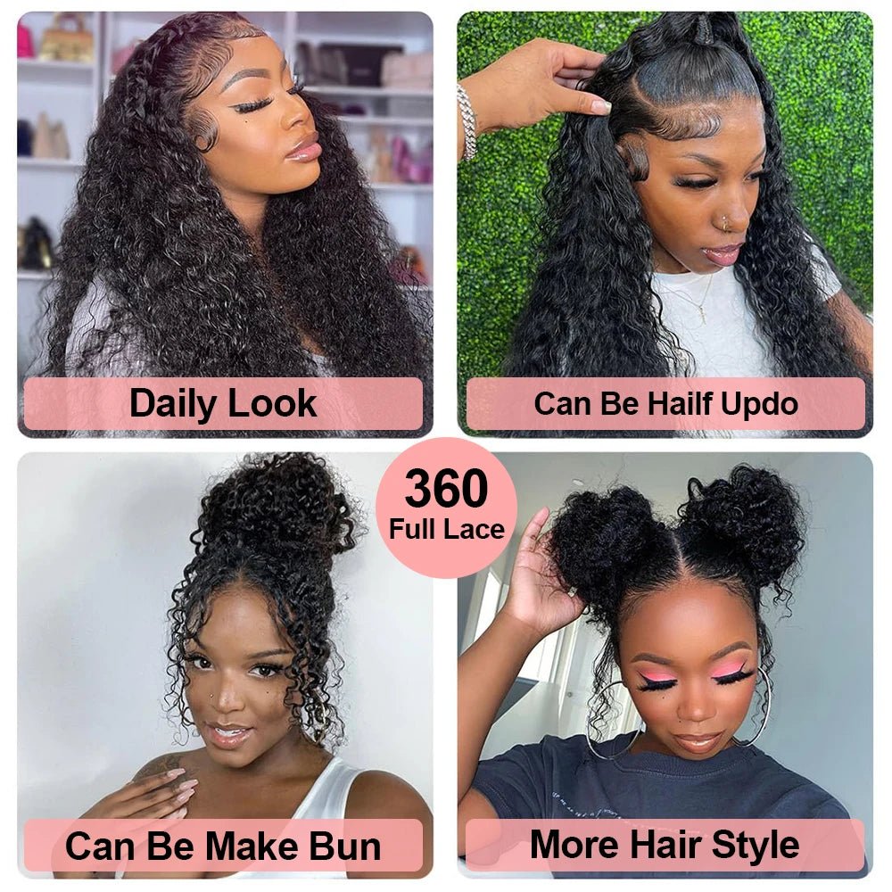 Snwprin 360 HD Full Lace Curly Human Hair Wigs Preplucked 13x6 Lace Frontal Wig Deep Wave Glueless Human Hair Ready To Wear 30In - MAGUSTA BEAUTY