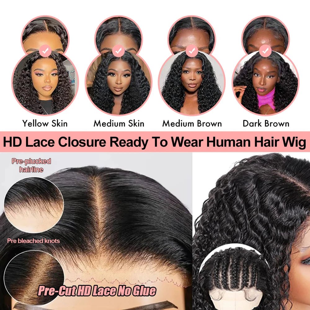 Snwprin 360 HD Full Lace Curly Human Hair Wigs Preplucked 13x6 Lace Frontal Wig Deep Wave Glueless Human Hair Ready To Wear 30In - MAGUSTA BEAUTY