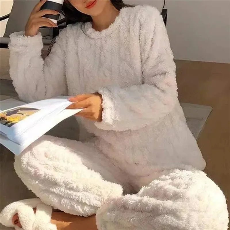 Soft Coral Velvet Jacquard Warm Pajama Set for Women Cozy Loungewear Outerwear for Winter Christmas Back to School Gift ﻿ - MAGUSTA BEAUTY