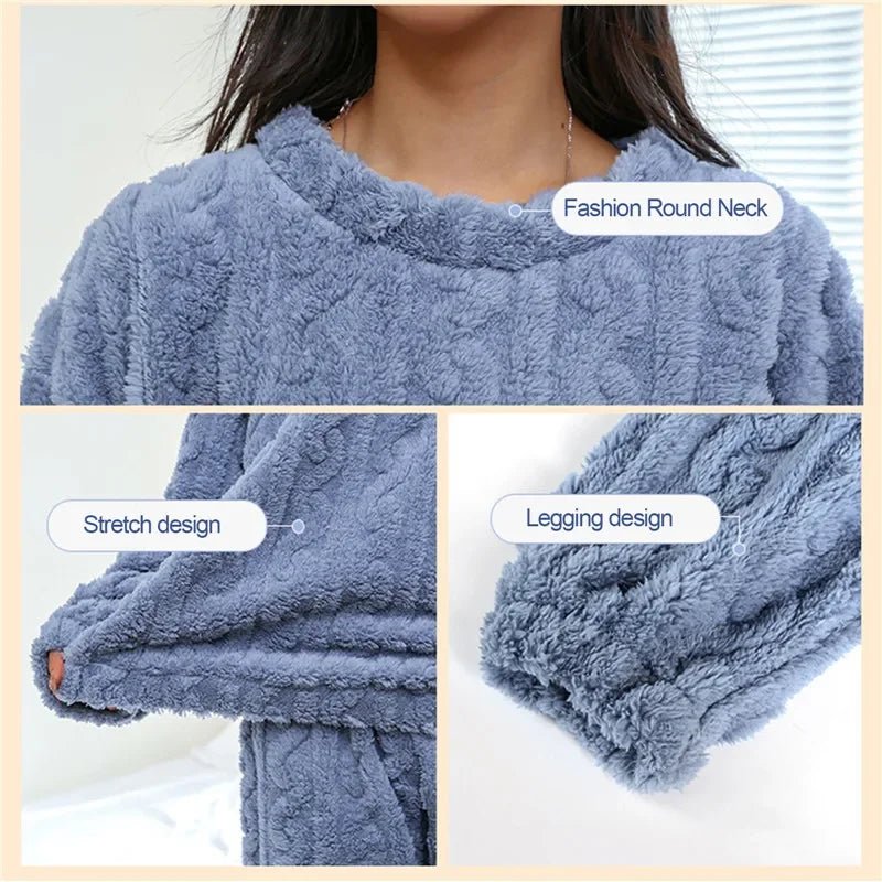 Soft Coral Velvet Jacquard Warm Pajama Set for Women Cozy Loungewear Outerwear for Winter Christmas Back to School Gift ﻿ - MAGUSTA BEAUTY