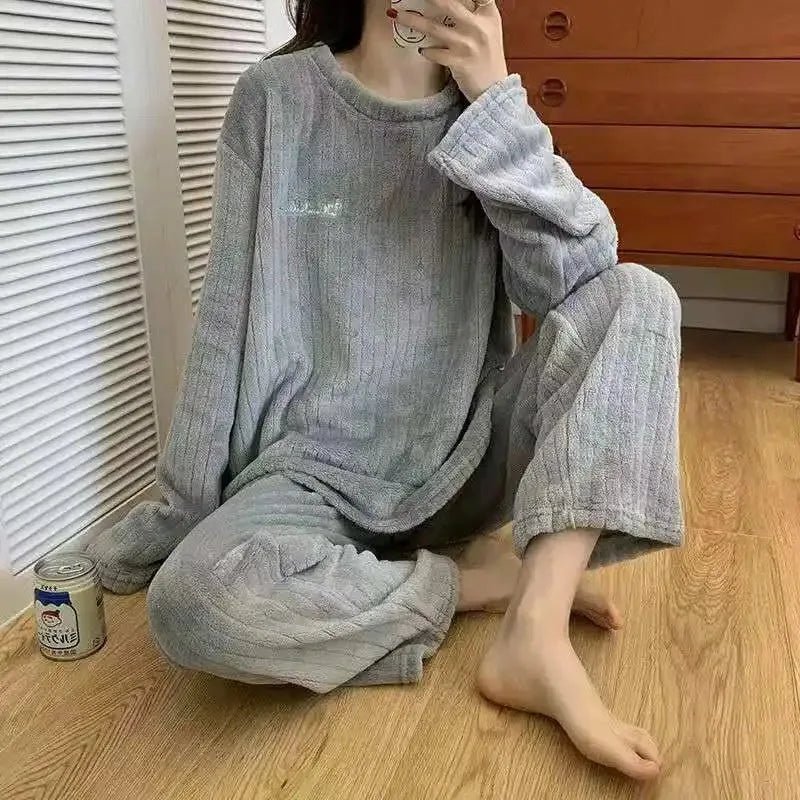 Soft Coral Velvet Jacquard Warm Pajama Set for Women Cozy Loungewear Outerwear for Winter Christmas Back to School Gift ﻿ - MAGUSTA BEAUTY