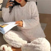 Soft Coral Velvet Jacquard Warm Pajama Set for Women Cozy Loungewear Outerwear for Winter Christmas Back to School Gift ﻿ - MAGUSTA BEAUTY