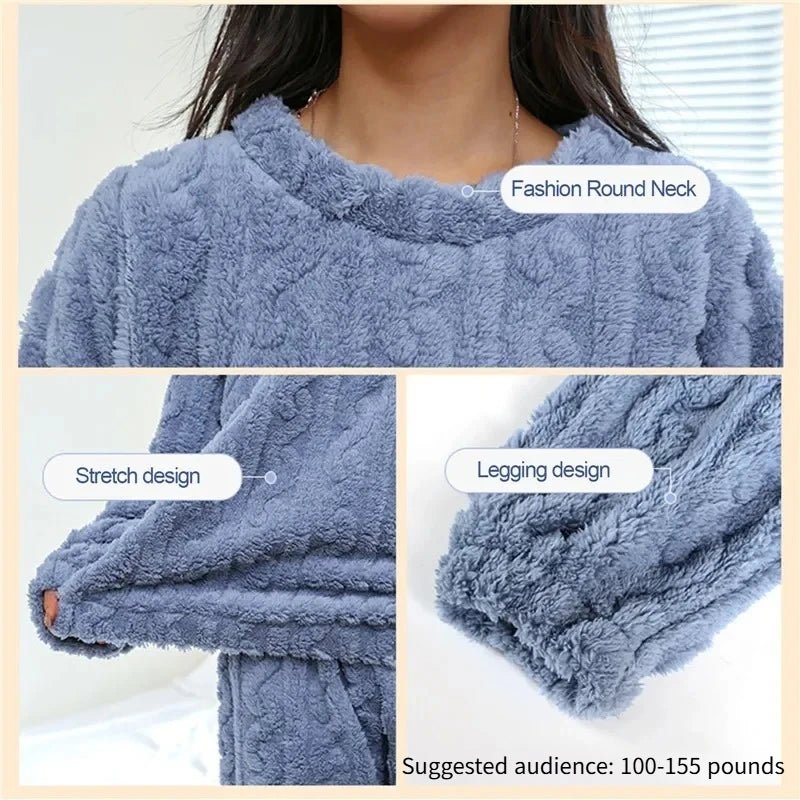 Soft Coral Velvet Jacquard Warm Pajama Set for Women Cozy Loungewear Outerwear for Winter Christmas Back to School Gift ﻿ - MAGUSTA BEAUTY