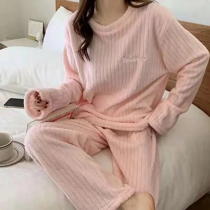 Soft Coral Velvet Jacquard Warm Pajama Set for Women Cozy Loungewear Outerwear for Winter Christmas Back to School Gift ﻿ - MAGUSTA BEAUTY
