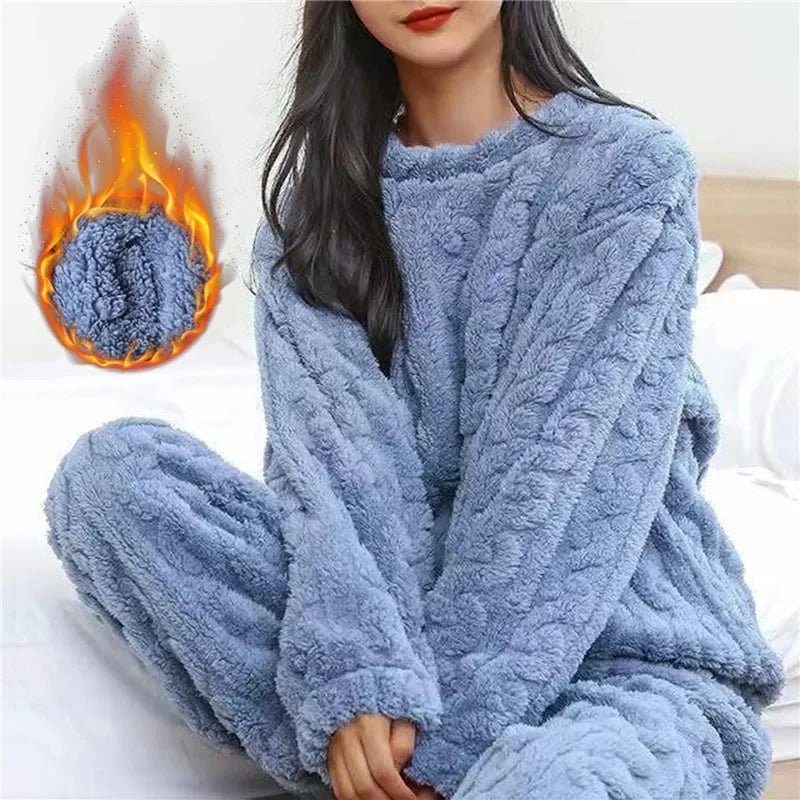 Soft Coral Velvet Jacquard Warm Pajama Set for Women Cozy Loungewear Outerwear for Winter Christmas Back to School Gift ﻿ - MAGUSTA BEAUTY