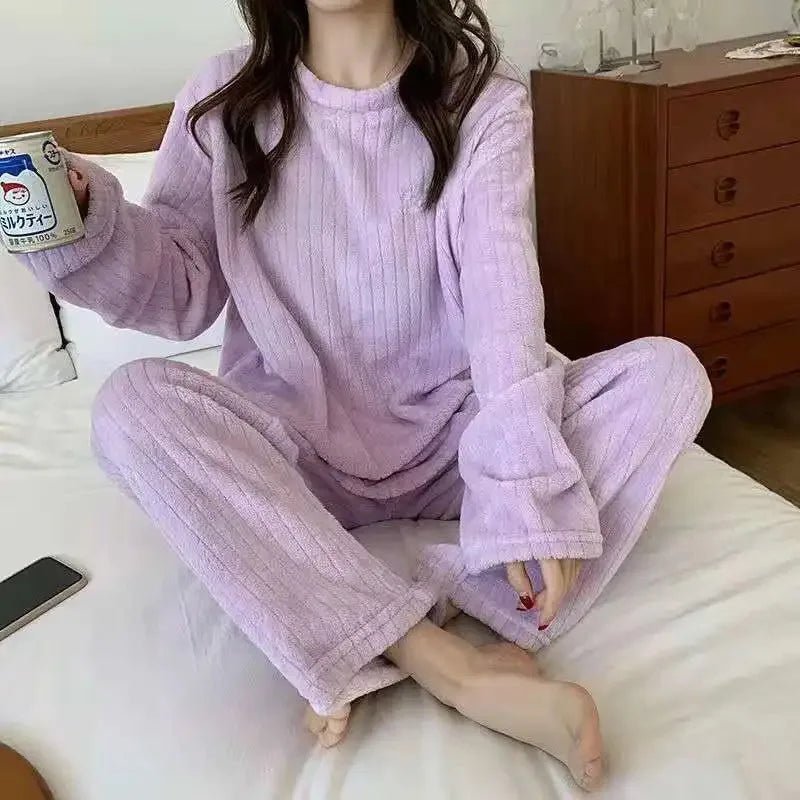 Soft Coral Velvet Jacquard Warm Pajama Set for Women Cozy Loungewear Outerwear for Winter Christmas Back to School Gift ﻿ - MAGUSTA BEAUTY