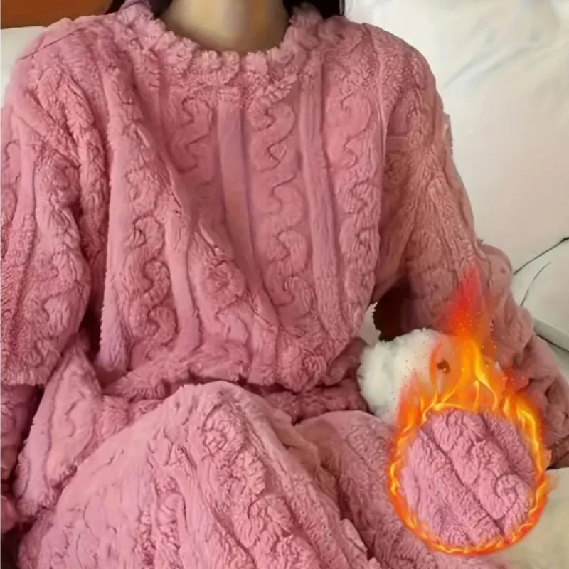 Soft Coral Velvet Jacquard Warm Pajama Set for Women Cozy Loungewear Outerwear for Winter Christmas Back to School Gift ﻿ - MAGUSTA BEAUTY
