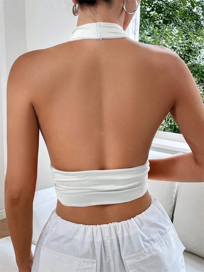 Solid Color Grunge Punk Backless Halter Top Women Summer 2024 Sexy Sleeveless Deep V - neck Crop Tops Streetwear Y2K Clothes - MAGUSTA BEAUTY