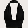 Solid White Backless Crop Halter Top Women Summer Y2K Club Grunge Clothes Deep V - neck Backless Sleeveless Tank Top Streetwear - MAGUSTA BEAUTY