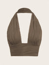 Solid White Backless Crop Halter Top Women Summer Y2K Club Grunge Clothes Deep V - neck Backless Sleeveless Tank Top Streetwear - MAGUSTA BEAUTY