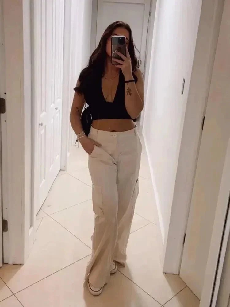 Solid White Backless Crop Halter Top Women Summer Y2K Club Grunge Clothes Deep V - neck Backless Sleeveless Tank Top Streetwear - MAGUSTA BEAUTY