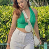 Solid White Backless Crop Halter Top Women Summer Y2K Club Grunge Clothes Deep V - neck Backless Sleeveless Tank Top Streetwear - MAGUSTA BEAUTY