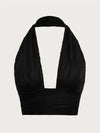 Solid White Backless Crop Halter Top Women Summer Y2K Club Grunge Clothes Deep V - neck Backless Sleeveless Tank Top Streetwear - MAGUSTA BEAUTY