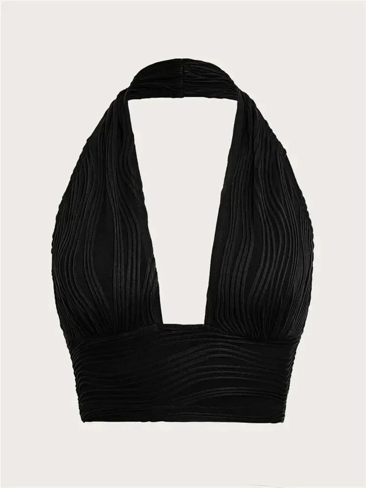 Solid White Backless Crop Halter Top Women Summer Y2K Club Grunge Clothes Deep V - neck Backless Sleeveless Tank Top Streetwear - MAGUSTA BEAUTY
