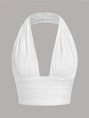 Solid White Backless Crop Halter Top Women Summer Y2K Club Grunge Clothes Deep V - neck Backless Sleeveless Tank Top Streetwear - MAGUSTA BEAUTY