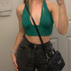 Solid White Backless Crop Halter Top Women Summer Y2K Club Grunge Clothes Deep V - neck Backless Sleeveless Tank Top Streetwear - MAGUSTA BEAUTY