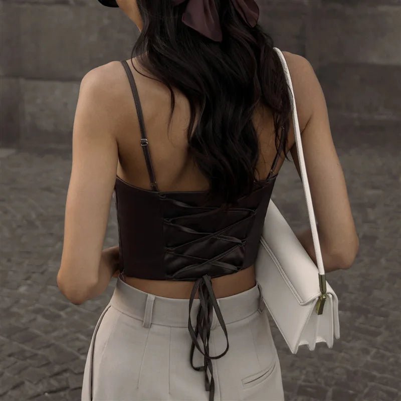 Spaghetti Strap Tank Top Sexy Backless Bandage Skinny Crop Tops 2023 Summer Elegant Lace Up Party Streetwear Women Camis - MAGUSTA BEAUTY