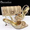 Spot Goods Italian Fashion Women Heels Elegant Color Block Design Brown Shoes And Bag Full Rhinestone Party Bag - MAGUSTA BEAUTY