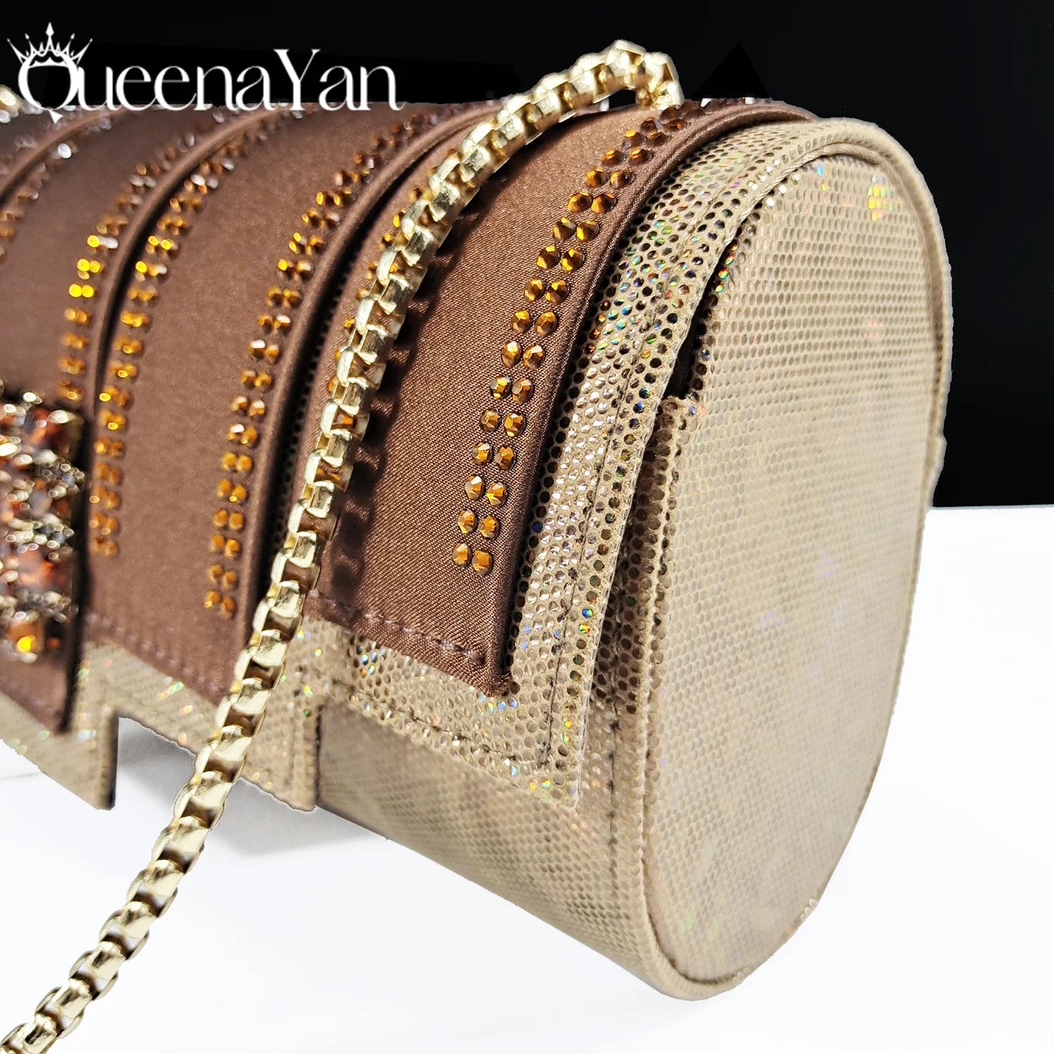 Spot Goods Italian Fashion Women Heels Elegant Color Block Design Brown Shoes And Bag Full Rhinestone Party Bag - MAGUSTA BEAUTY
