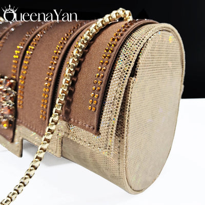 Spot Goods Italian Fashion Women Heels Elegant Color Block Design Brown Shoes And Bag Full Rhinestone Party Bag - MAGUSTA BEAUTY