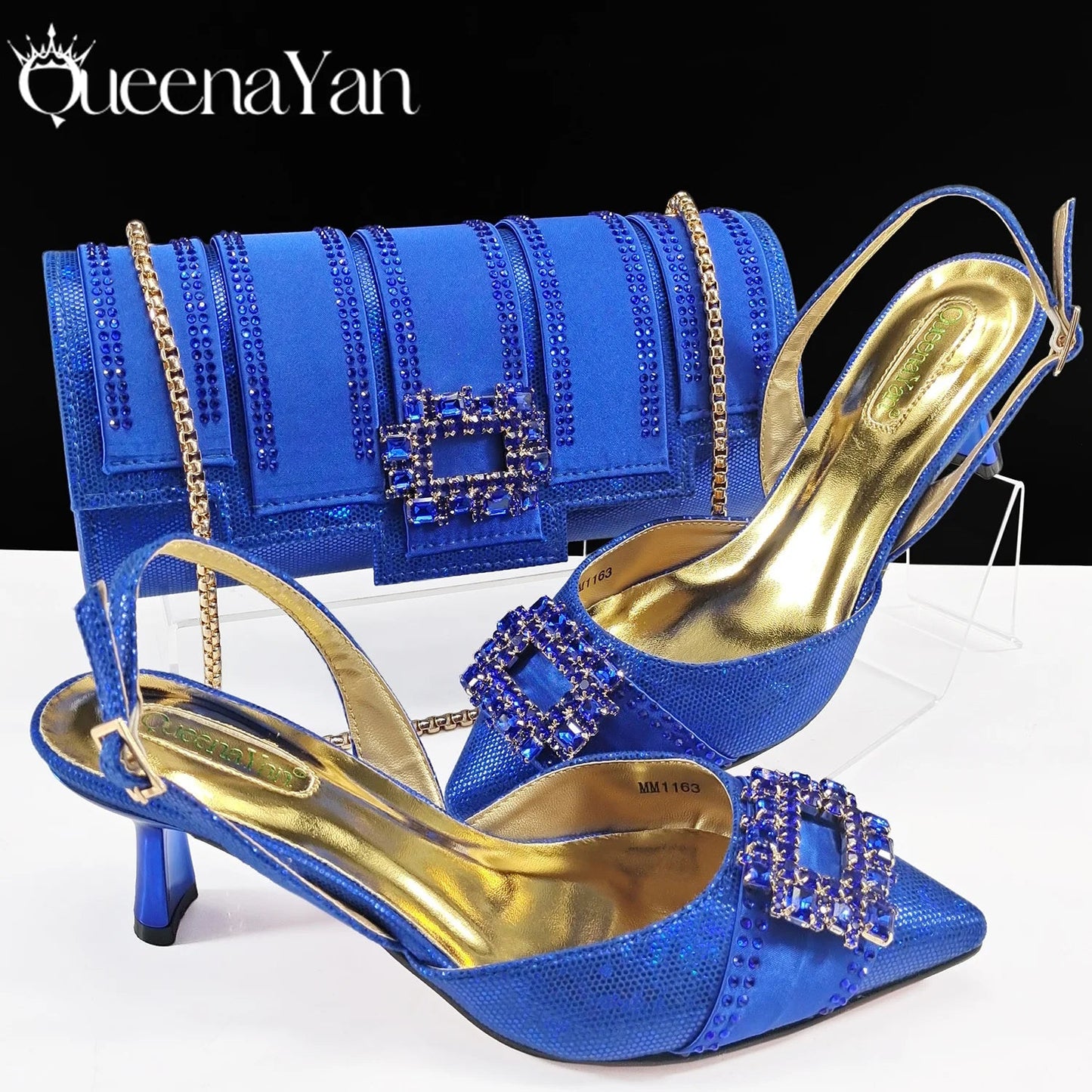 Spot Goods Italian Fashion Women Heels Elegant Color Block Design Brown Shoes And Bag Full Rhinestone Party Bag - MAGUSTA BEAUTY