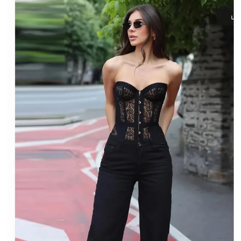 Spring and summer Amazon cross - border sexy lace corset Spice girl sweet cool style one - word collar tube top shapewear women - MAGUSTA BEAUTY