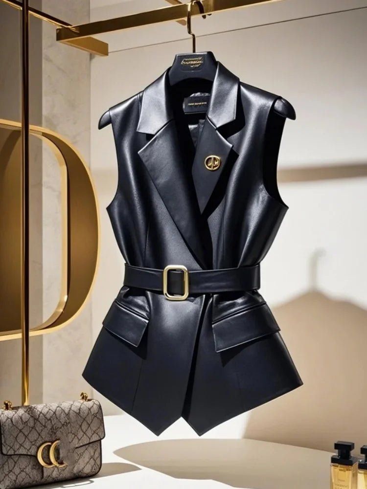 Spring Summer Jacket Vest Color Block Coffee Sleeveless Blazers Waistcoat Retro Female Outerwear All - match Fashion Office Lady - MAGUSTA BEAUTY