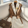 Spring Summer Jacket Vest Color Block Coffee Sleeveless Blazers Waistcoat Retro Female Outerwear All - match Fashion Office Lady - MAGUSTA BEAUTY