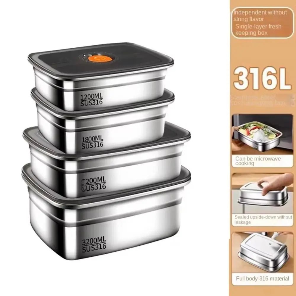 Stainless Steel Camping Lunch Box Sealed Leak-proof Bento Box Microwave Suitable Large Capacity Refrigerator Freezer Storage Box - MAGUSTA BEAUTY