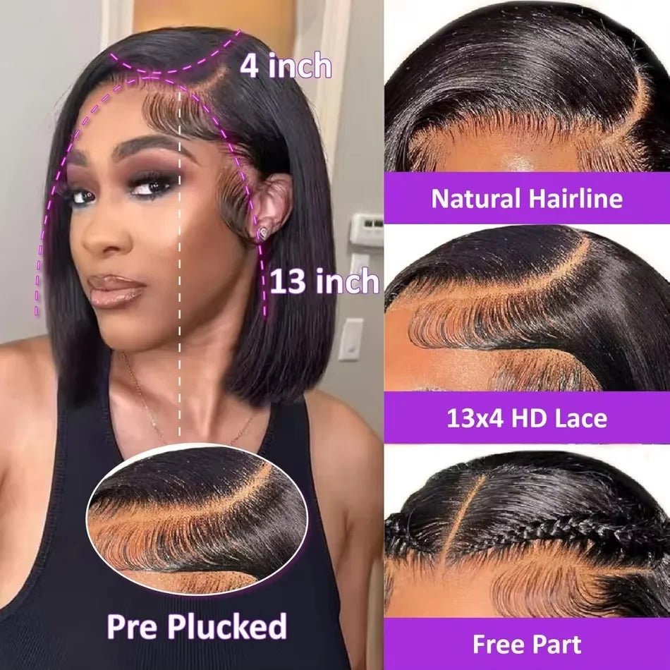Straight 250% Density Short Bob 13x4 HD Lace Front Human Hair Wigs Women Prepluck Peruvian Lace Frontal Wig Glueless Closure Wig - MAGUSTA BEAUTY