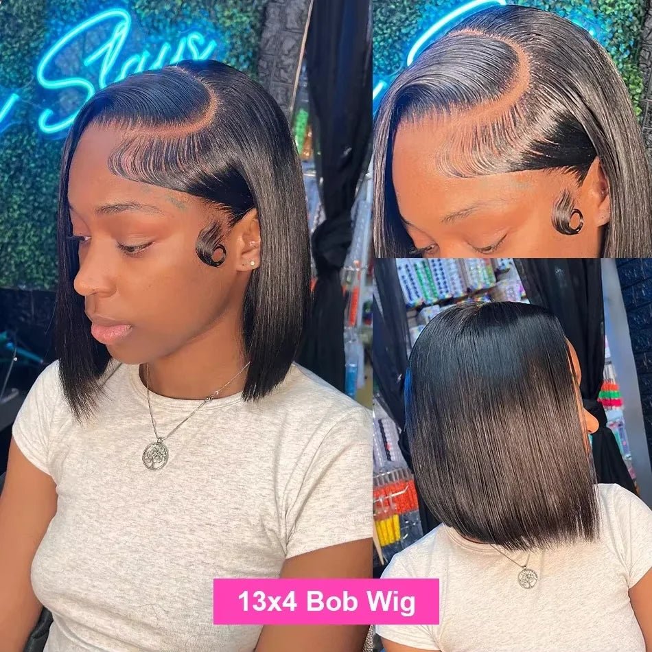 Straight 250% Density Short Bob 13x4 HD Lace Front Human Hair Wigs Women Prepluck Peruvian Lace Frontal Wig Glueless Closure Wig - MAGUSTA BEAUTY