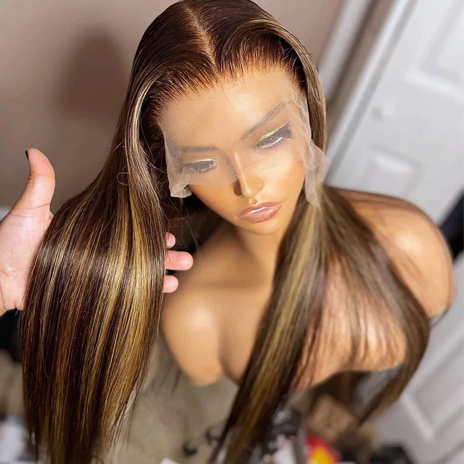 straight highlight wig human hair hd lace wig 13x6 human hair ombre honey blonde colored straight lace front wigs human hair - MAGUSTA BEAUTY