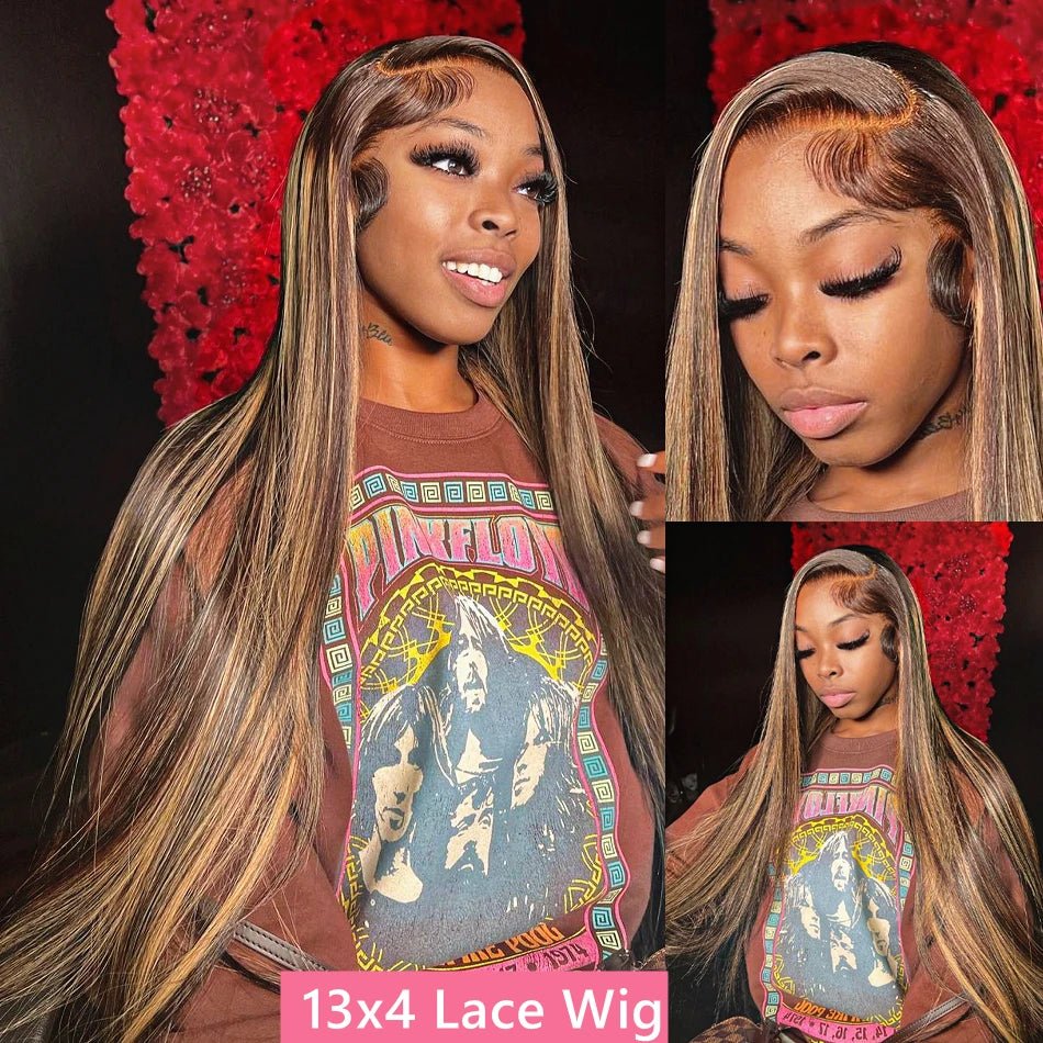 straight highlight wig human hair hd lace wig 13x6 human hair ombre honey blonde colored straight lace front wigs human hair - MAGUSTA BEAUTY