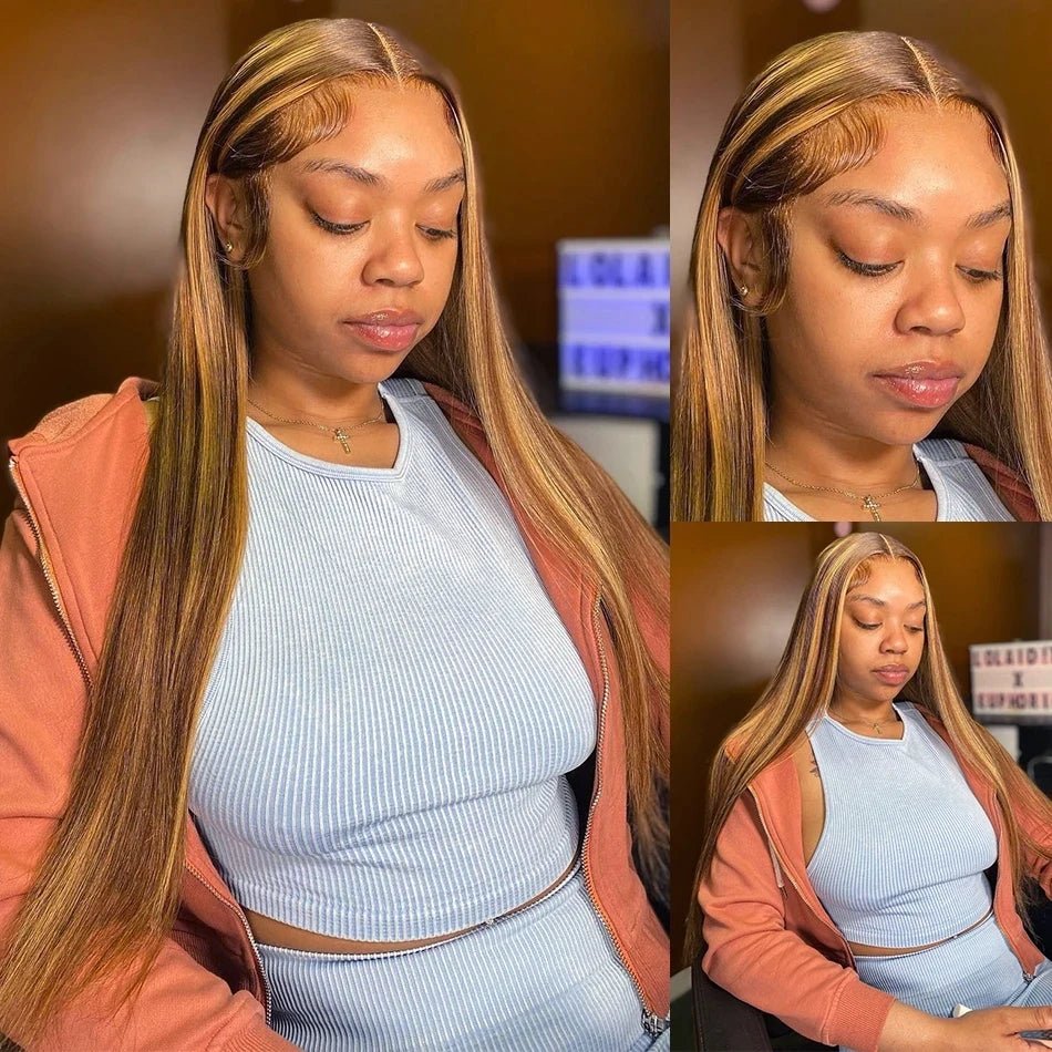 straight highlight wig human hair hd lace wig 13x6 human hair ombre honey blonde colored straight lace front wigs human hair - MAGUSTA BEAUTY