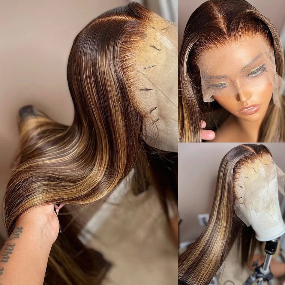 straight highlight wig human hair hd lace wig 13x6 human hair ombre honey blonde colored straight lace front wigs human hair - MAGUSTA BEAUTY