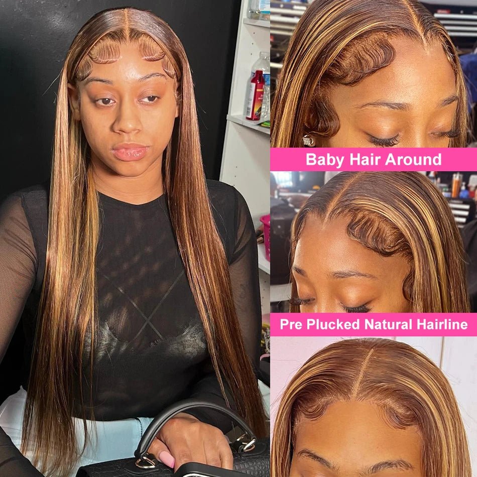 straight highlight wig human hair hd lace wig 13x6 human hair ombre honey blonde colored straight lace front wigs human hair - MAGUSTA BEAUTY