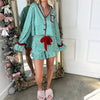 Striped Loungewear Christmas Pajamas Shorts Set Women Y2k Cute Bow Tie Pjs Button Up Shirt+Ruffle Shorts 2 Piece Sleepwear - MAGUSTA BEAUTY
